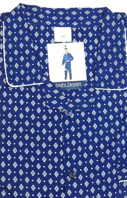 Heren Poplin Pyjama jas  donkerblauw met blokprint