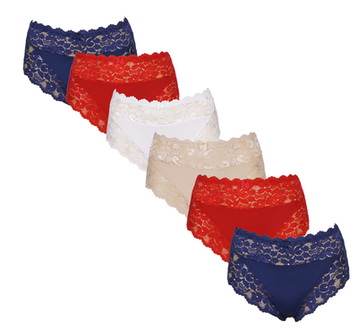 6-Pack J&C Dames tailleslip met kant H805 Mix