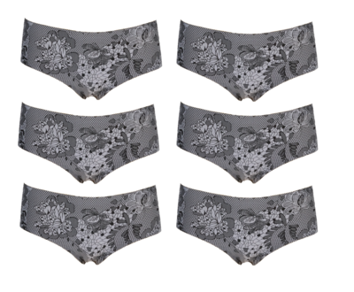 6-pack Naadloze dames Hipster J&C met bloemmotief Zwart