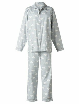 COCODREAM DAMES FLANEL PYJAMA MET PRINT WOLKJES - GRIJS