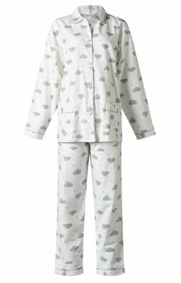 COCODREAM DAMES FLANEL PYJAMA MET PRINT WOLKJES - WIT