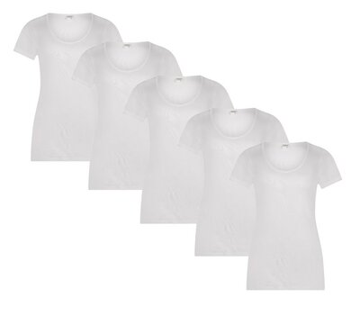 5-PACK BEEREN DAMES T-SHIRT MET O-HALS EN KORTE MOUW M3000 WIT