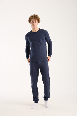 Heren pyjama 100% Katoen met V-hals van Gionettic Navy