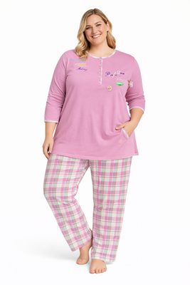 Dames pyjama 100% katoen Normann Roze
