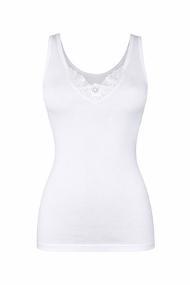 Dames hemd TRICOTA met mooi kant 100% Katoen Wit