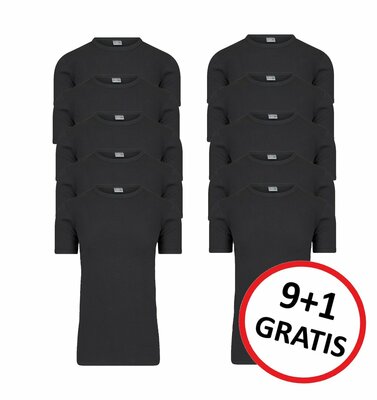 Beeren 9+1 -Pack extra lange heren T-shirts met O-Hals M3000 Zwart
