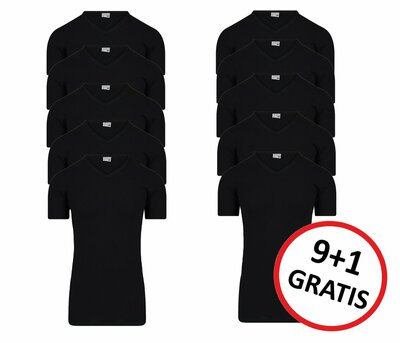 Beeren 9+1 -Pack extra lange heren T-shirts met V-Hals M3000 Zwart