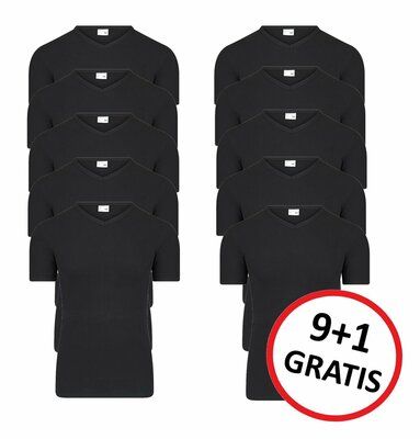 Beeren  9+1 -pack Heren T-shirts met V-hals en K.M. M3000 Zwart