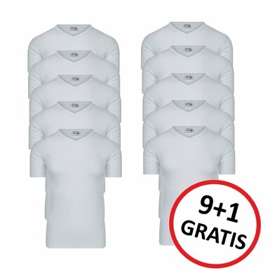 Beeren 9+1-pack Heren T-shirts met V-hals en K.M. M3000 Wit