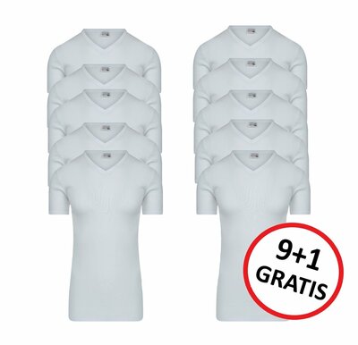 Beeren 9+1 -Pack extra lange heren T-shirts met V-Hals M3000 Wit