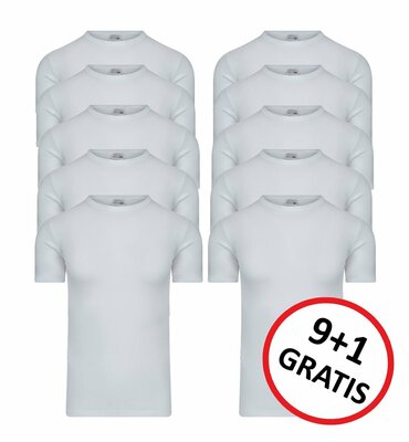 Beeren 9+1 -Pack extra lange heren T-shirts met O-Hals M3000 Wit