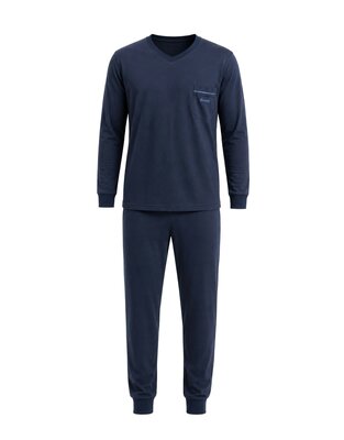 Heren pyjama 100% Katoen met V-hals van Gionettic Navy