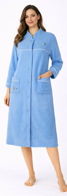 Dames lange ochtendjas met knoopsluiting Blue