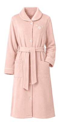 Dames lange ochtendjas met knoopsluiting Creme