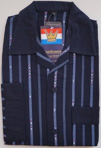 Gentlemen Heren Flanellen Pyjama jas donkerblauw met blauwe streep print